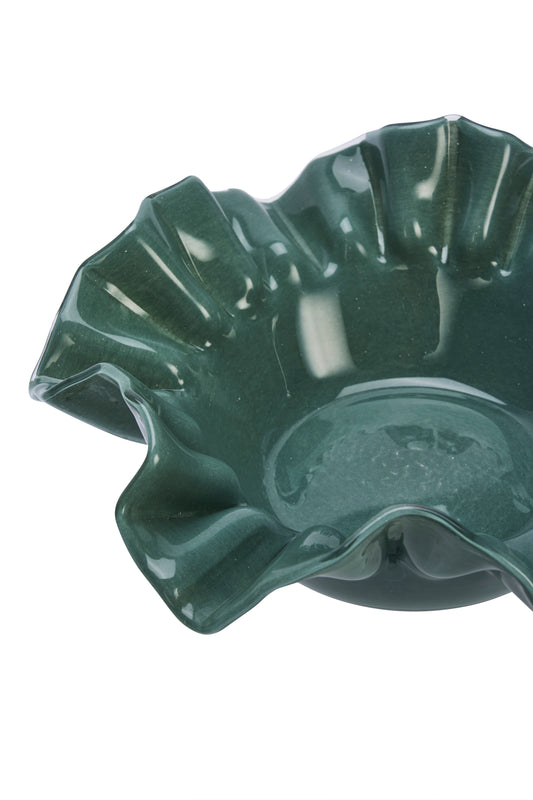 Ruffle Glass Bowl - Green