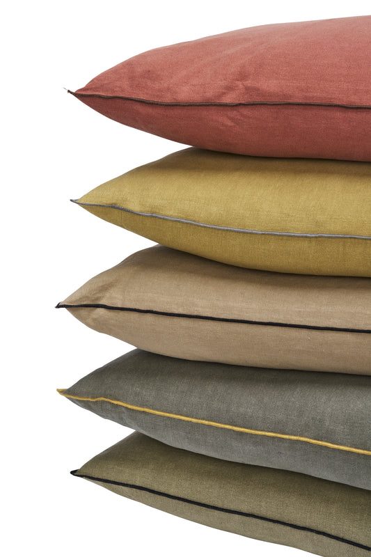 Linen cushion cover in greige and black | Minerva Interiors