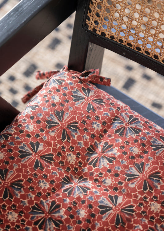 Printed cotton chair cover set of 2 in syrah, black, charcoal and beige | Minerva Interiors
