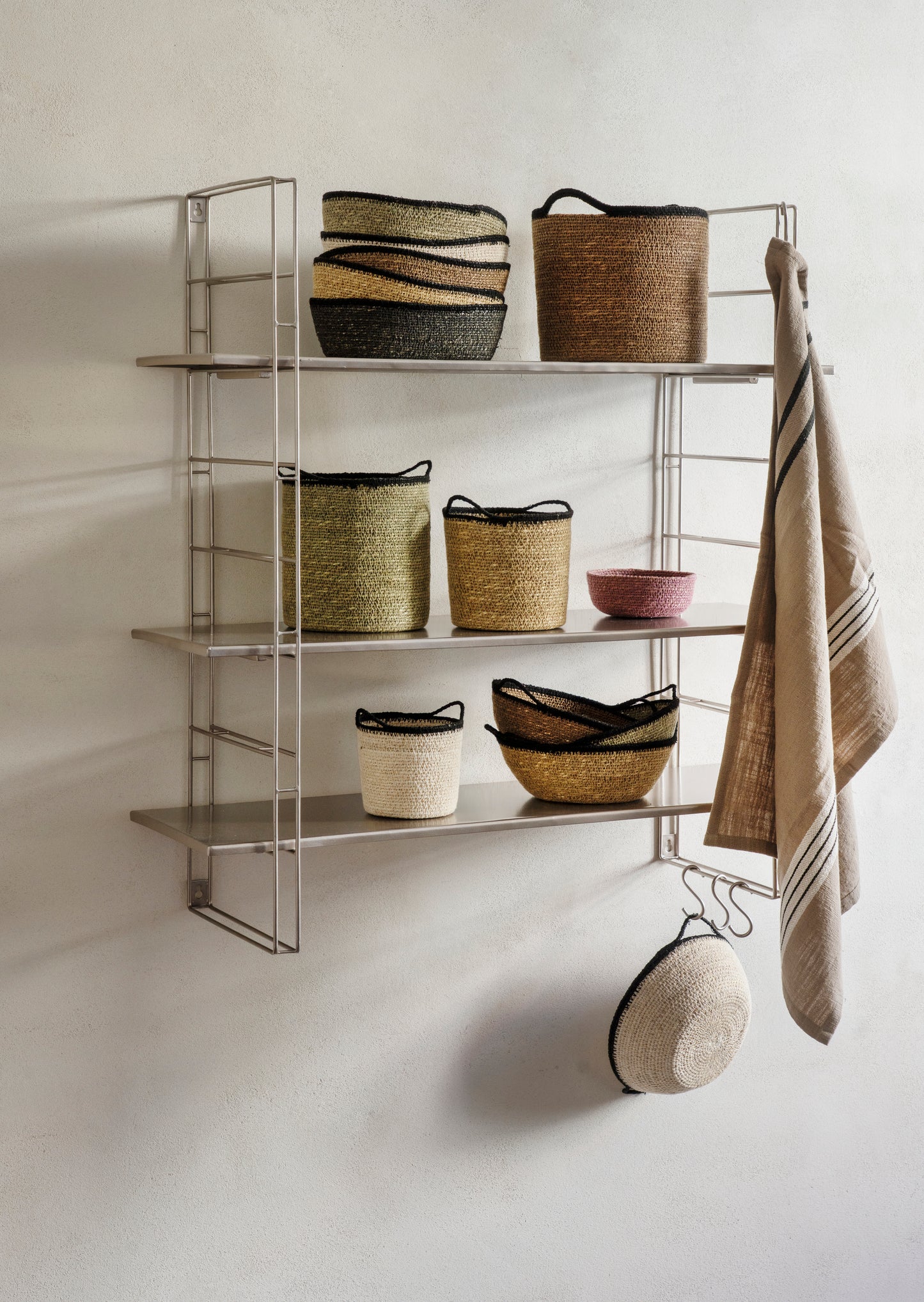 Seagrass basket set with handles in serene palette | Minerva Interiors