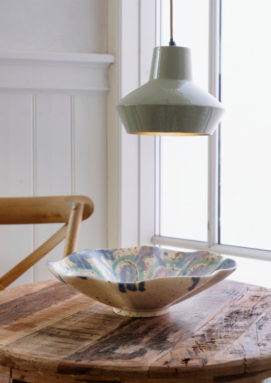 Ruffle Stoneware Bowl - Off White, Blue, Aqua