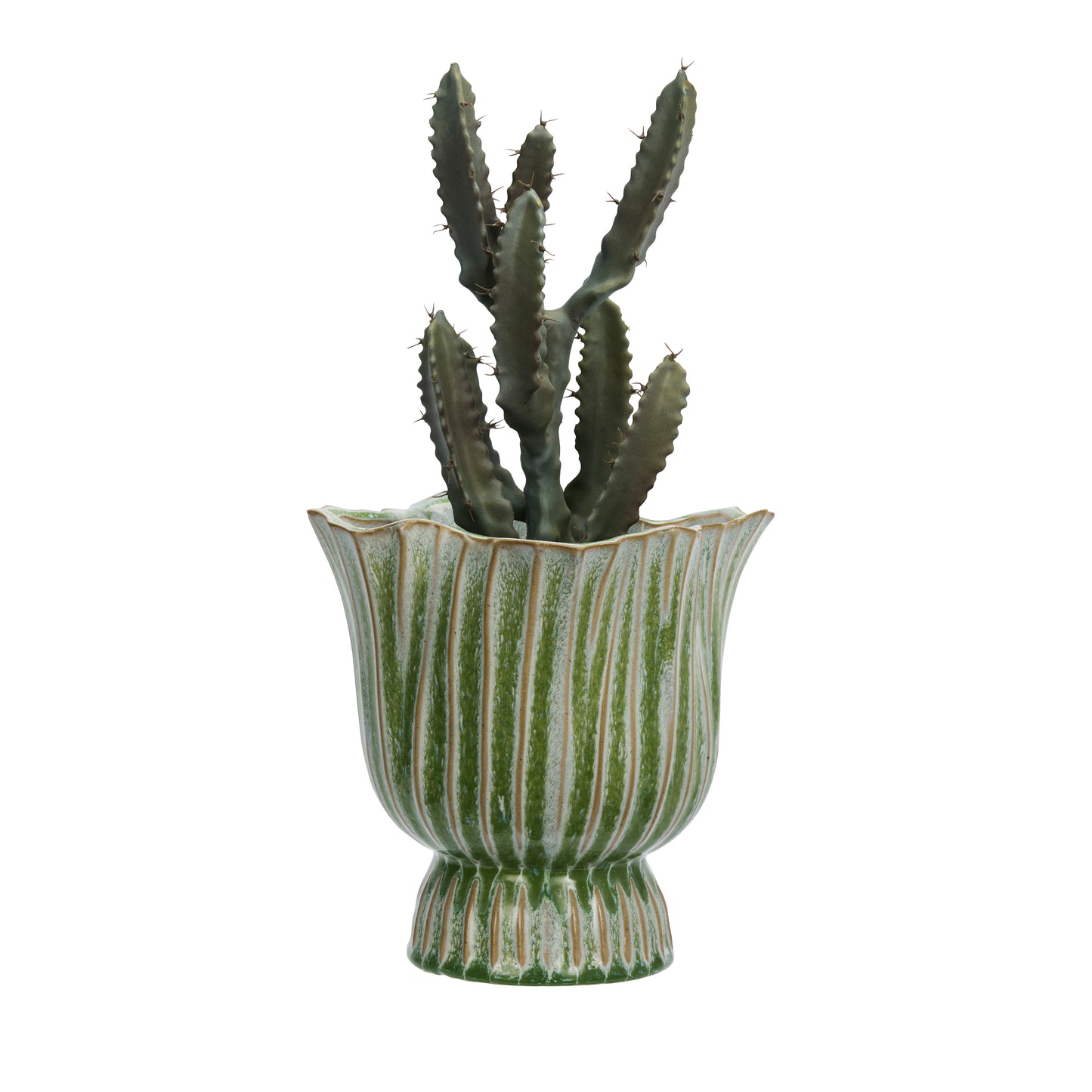Ceramic flower pot in green, beige and white | Minerva Interiors