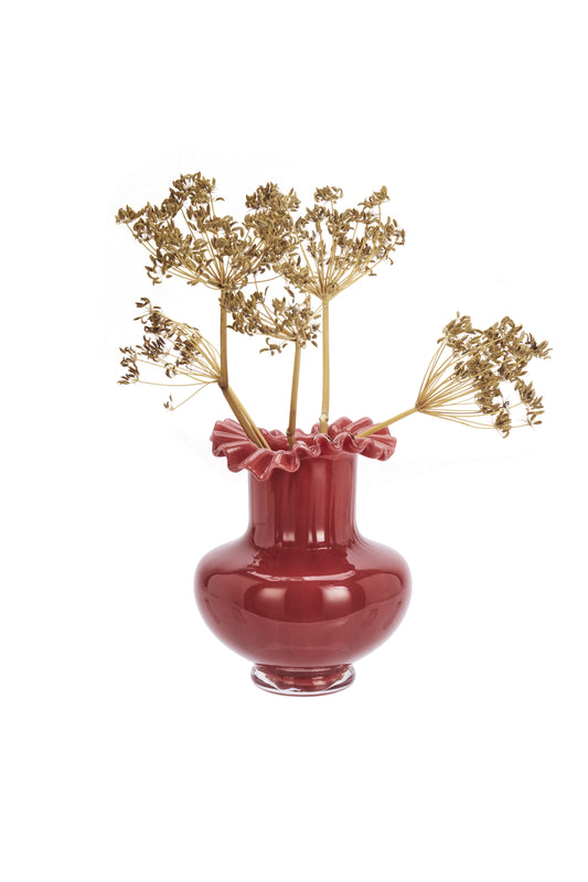 Ruffle Glass Vase - Maroon