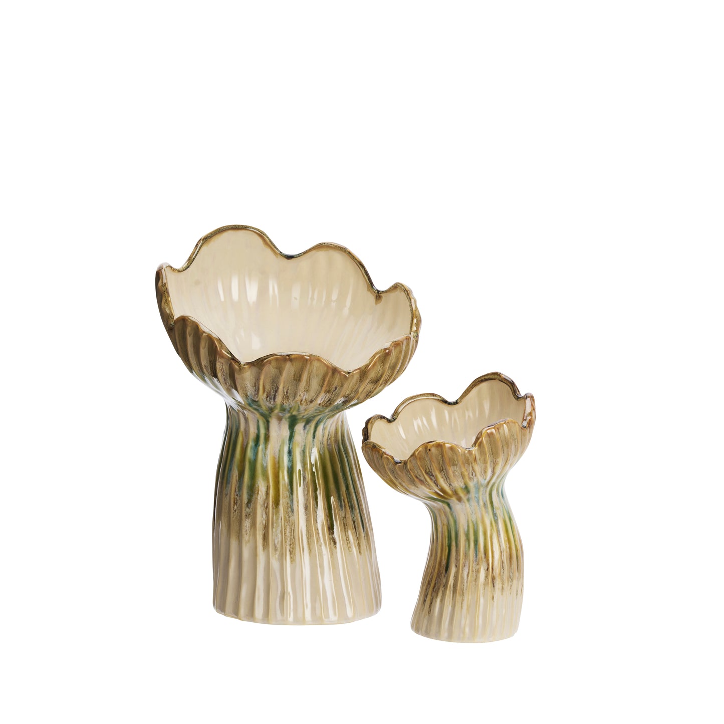 Large florere stoneware vase in beige, green and mustard | Minerva Interiors
