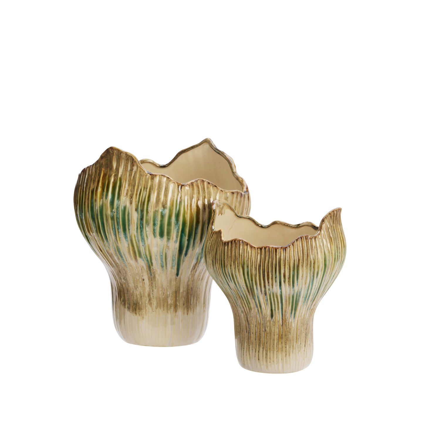 Large allium stoneware vase in beige, green and mustard | Minerva Interiors