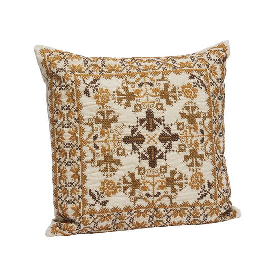 Embroidered cushion cover in pumpkin, beige, tapenade and brown | Minerva Interiors