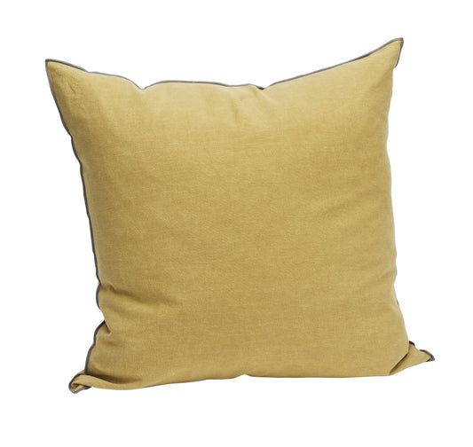 Linen cushion cover in mustard gold and grey | Minerva Interiors