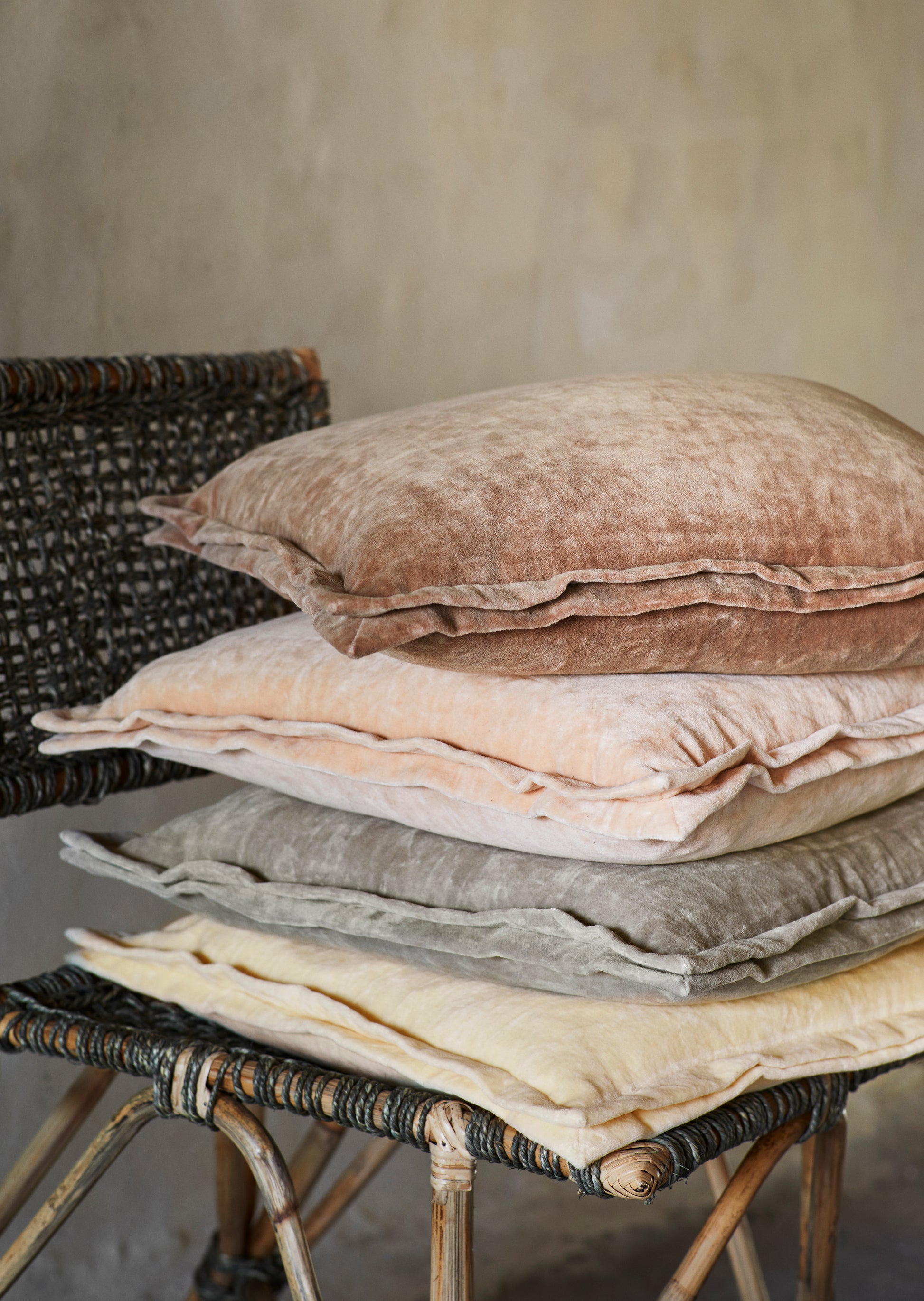 Velvet cushion cover in baby rose | Minerva Interiors