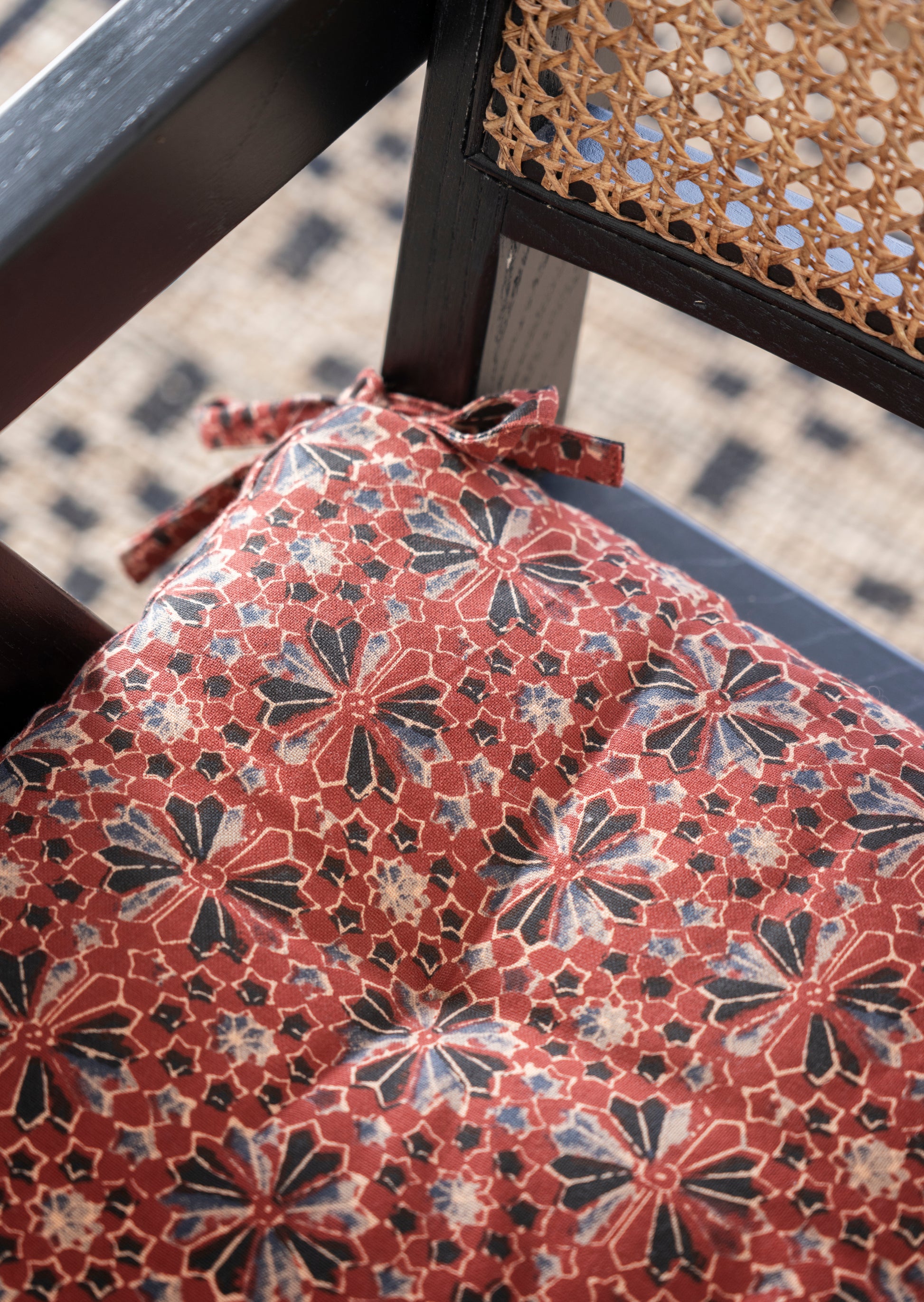 Printed cotton chair cover set of 2 in syrah, black, charcoal and beige | Minerva Interiors