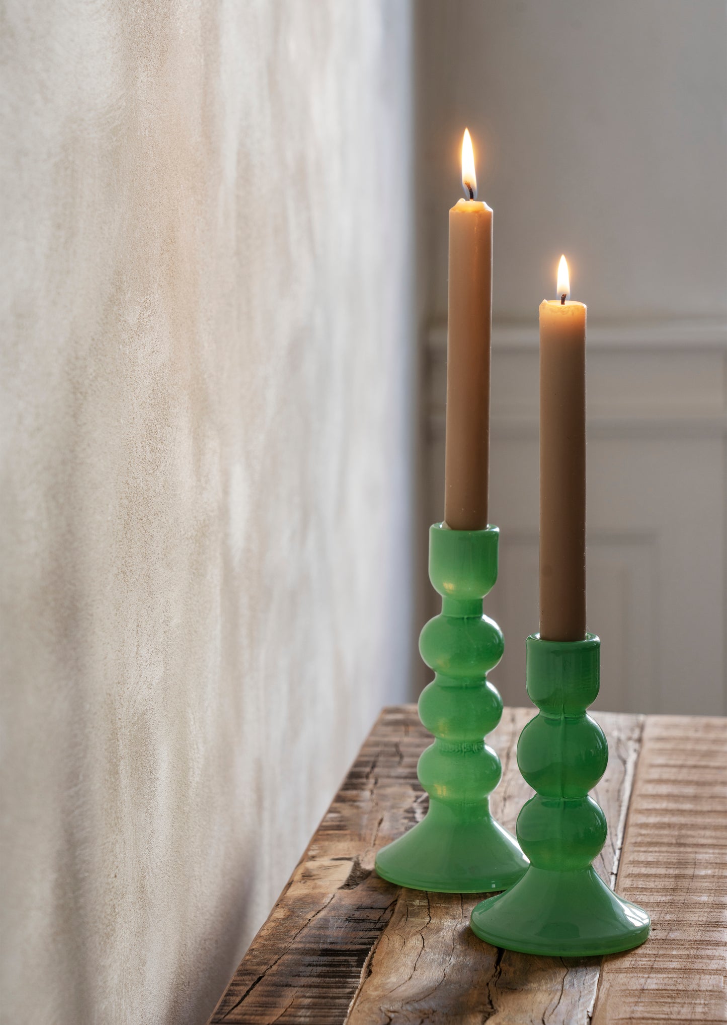 Glass candle holder in green | Minerva Interiors