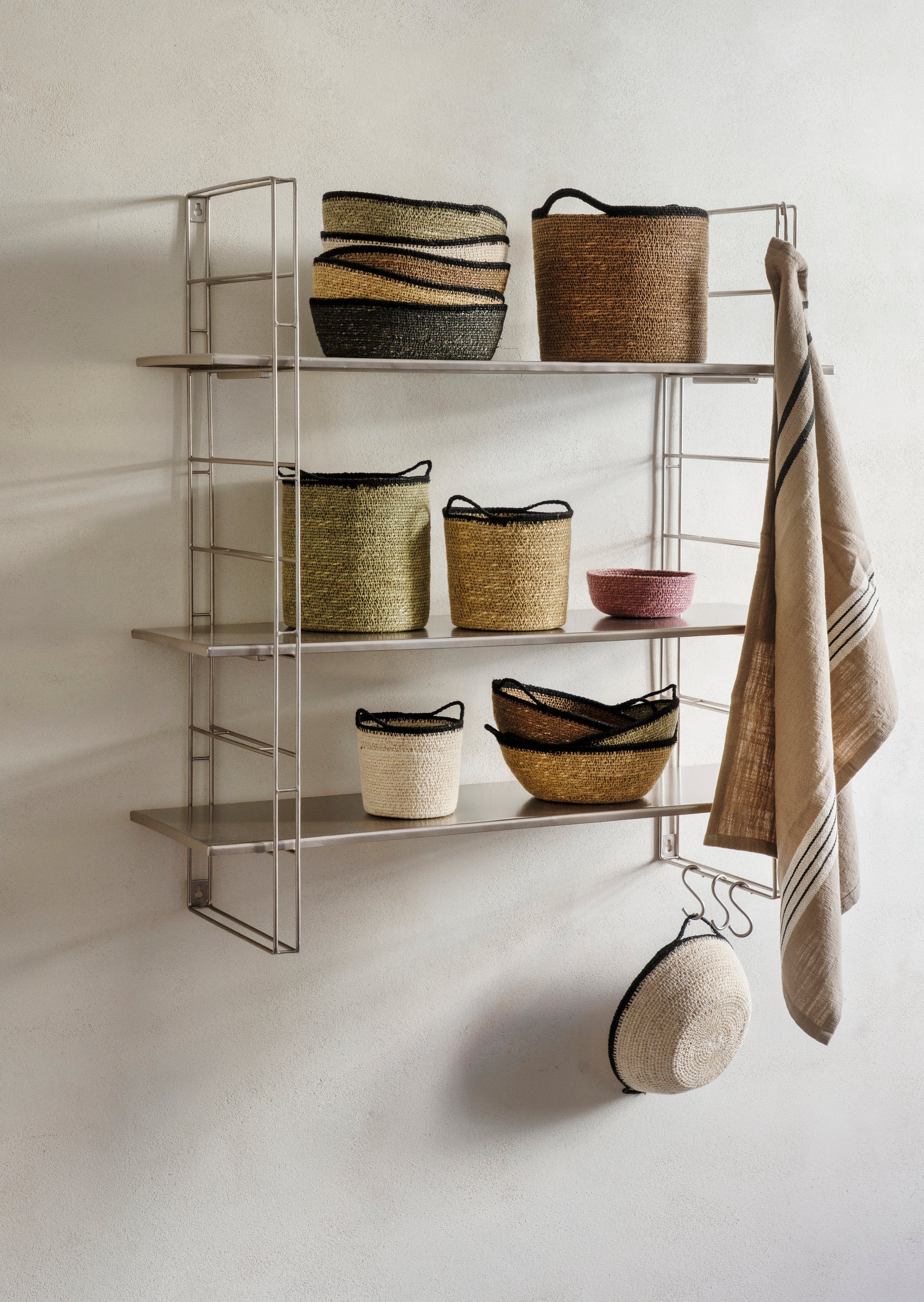 Seagrass basket set with handles in serene palette | Minerva Interiors