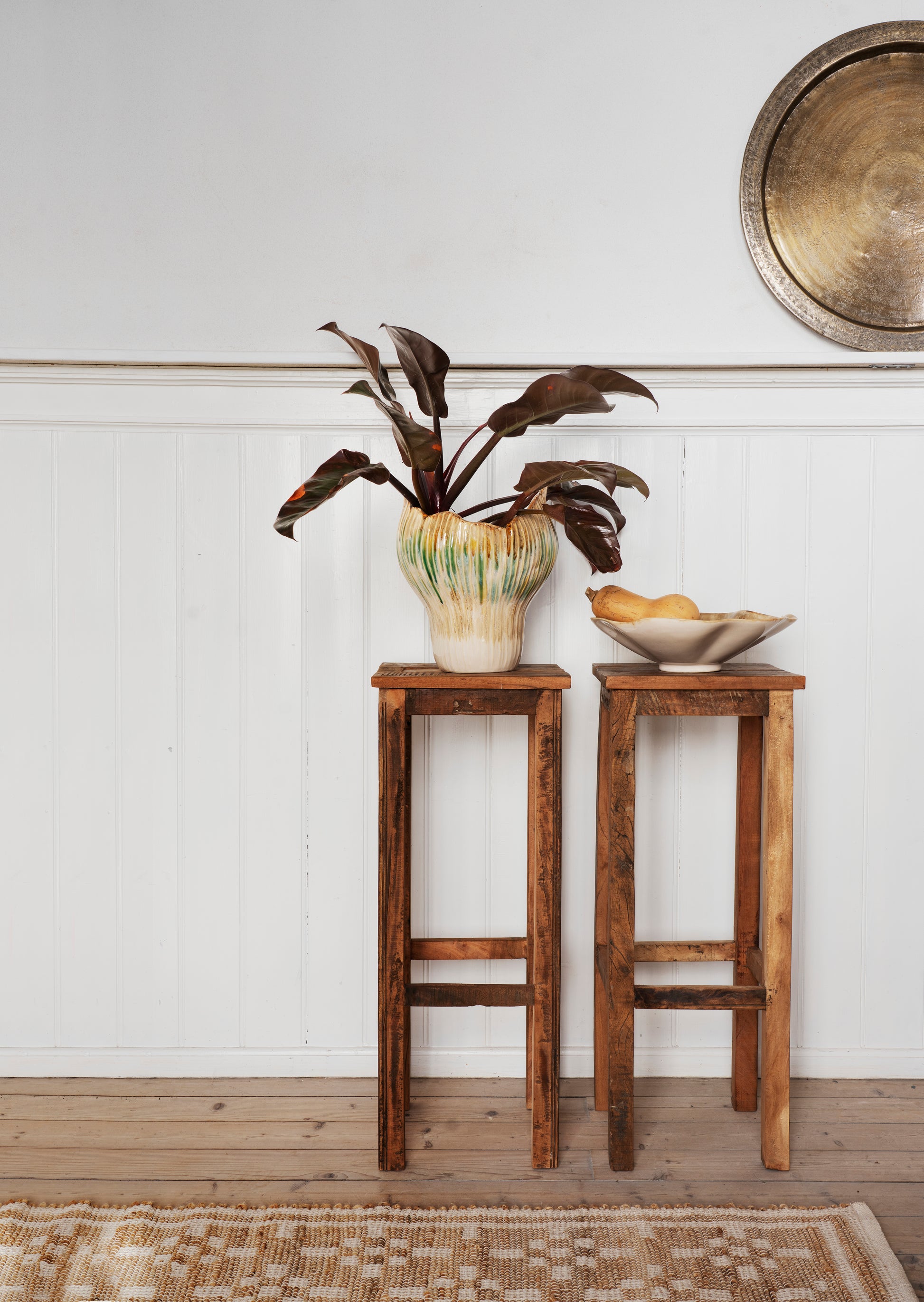 Large allium stoneware vase in beige, green and mustard | Minerva Interiors