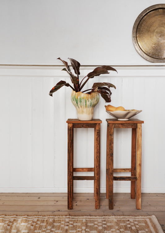 Allium Stoneware Vase, Large - Beige, Green, Mustard