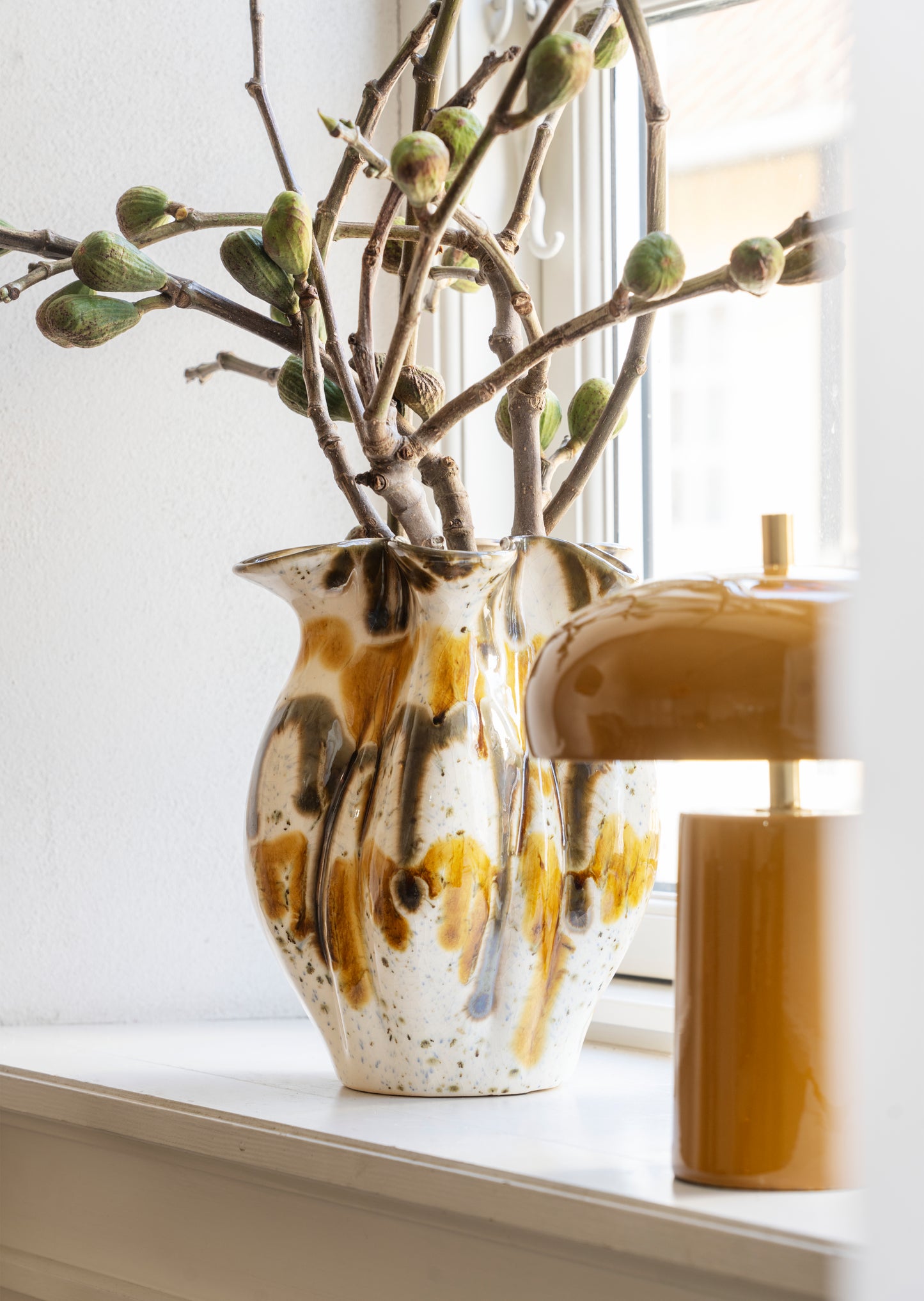Stoneware vase in off white, mustard and brown | Minerva Interiors
