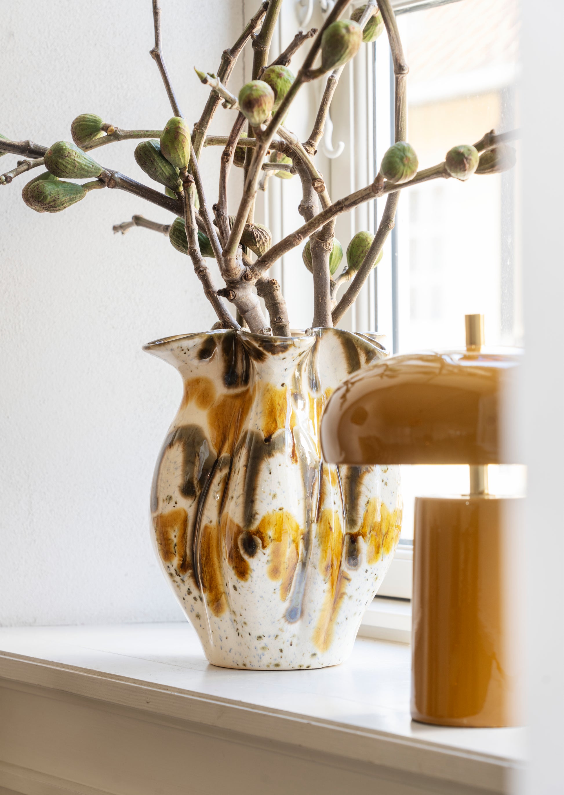 Stoneware vase in off white, mustard and brown | Minerva Interiors