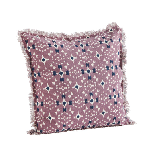 Cushion cover with fringe edge in dusty lilac, off white and dark blue | Minerva Interiors