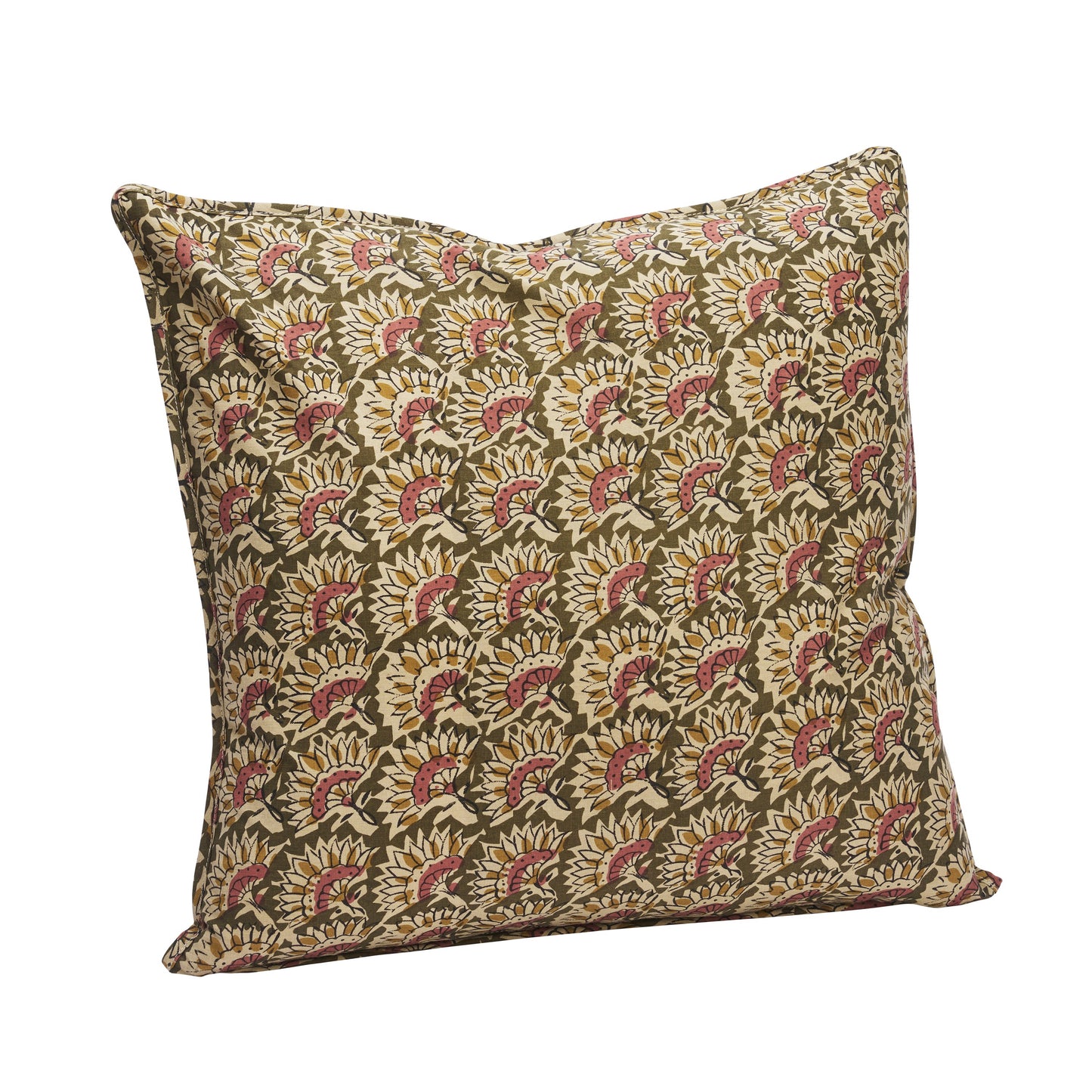 Printed cushion cover in olive, sand, old rose and mustard | Minerva Interiors