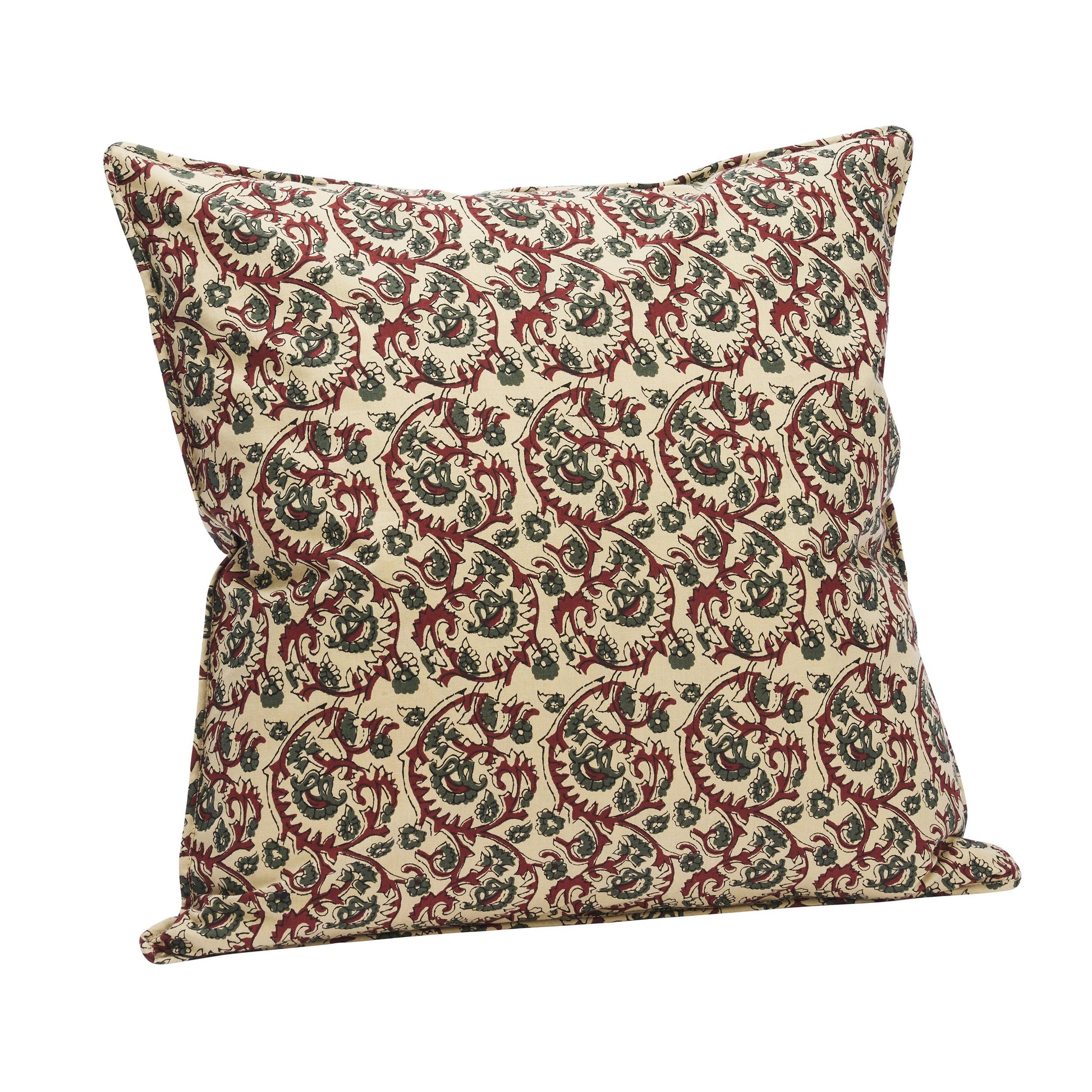 Printed cushion cover in sand, syrah and khaki | Minerva Interiors
