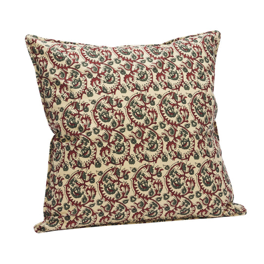 Printed cushion cover in sand, syrah and khaki | Minerva Interiors
