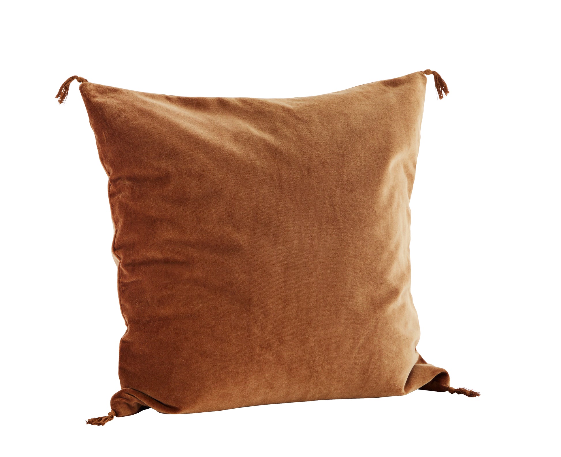 Velvet cushion cover with tassel detail in burnt orange | Minerva Interiors