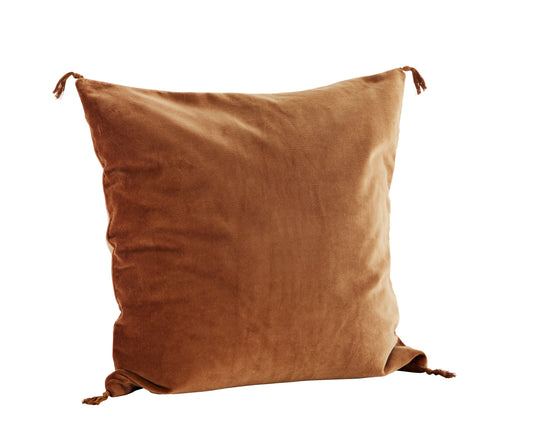 Velvet cushion cover with tassel detail in burnt orange | Minerva Interiors
