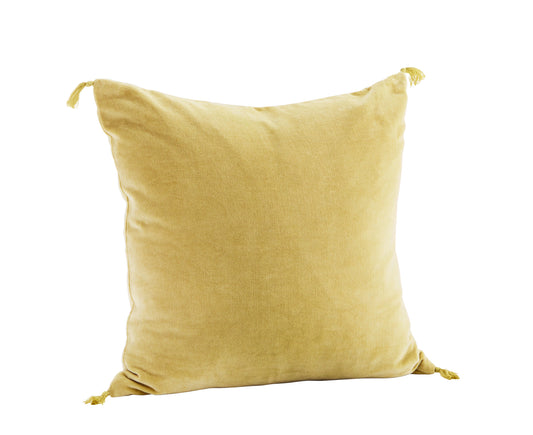 Velvet cushion cover with tassel detail in hemp | Minerva Interiors