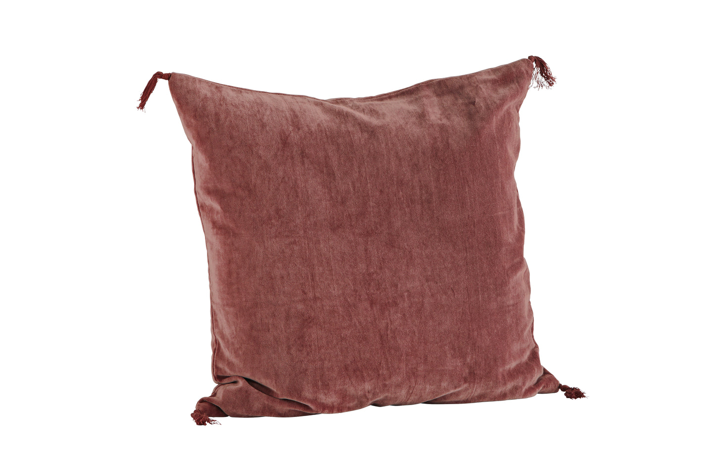 Velvet cushion cover with tassel detail in dark rose | Minerva Interiors