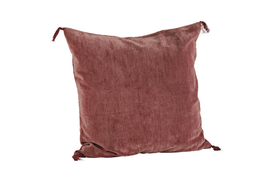 Velvet cushion cover with tassel detail in dark rose | Minerva Interiors