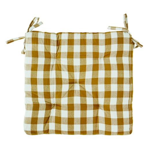 Checked cotton chair cover set of 2 in mustard and white | Minerva Interiors