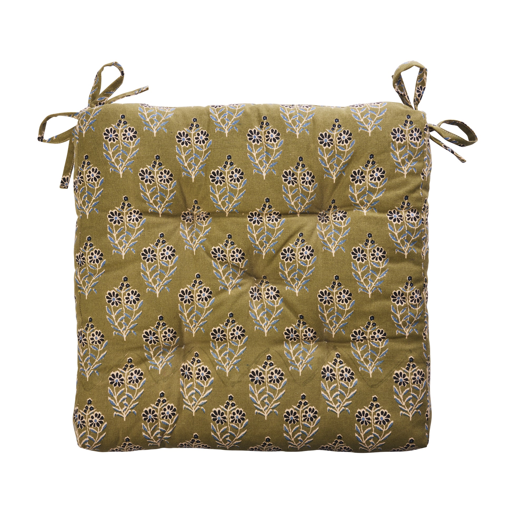 Printed cotton chair cover set of 2 in olive, nude, blue and black | Minerva Interiors
