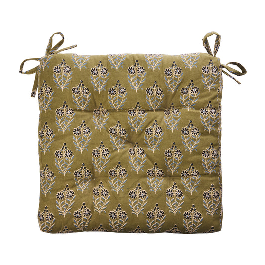 Printed cotton chair cover set of 2 in olive, nude, blue and black | Minerva Interiors