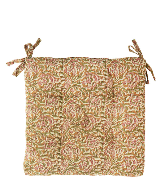 Printed cotton chair cover set of 2 in honey, rose, green and off white | Minerva Interiors