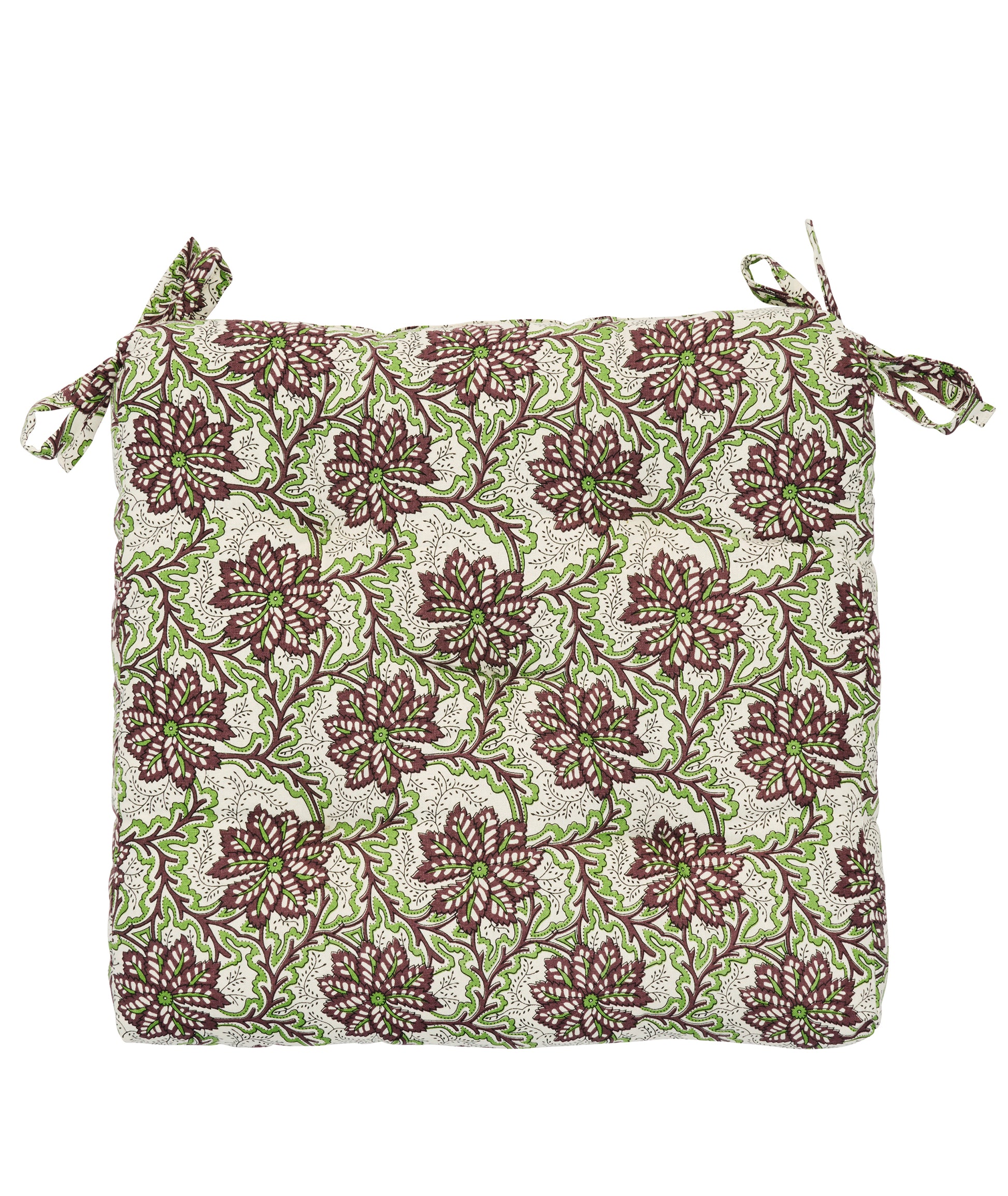 Printed cotton chair cover set of 2 in brown, green and off white | Minerva Interiors
