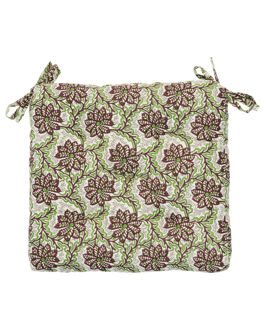 Printed cotton chair cover set of 2 in brown, green and off white | Minerva Interiors