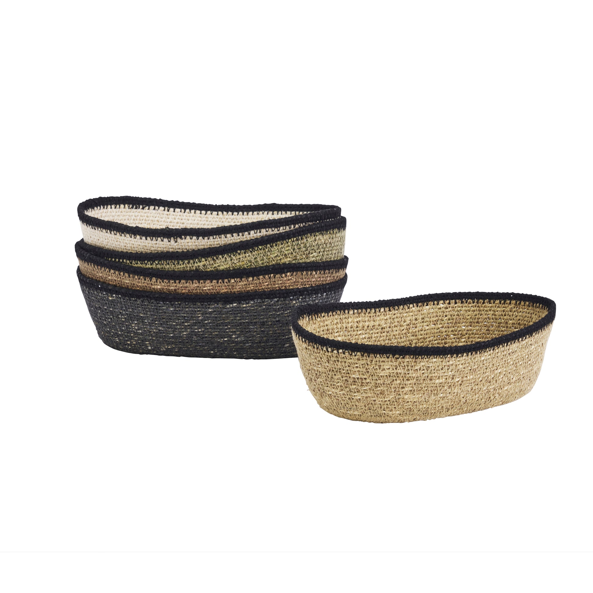 Oval seagrass basket set in serene palette | Minerva Interiors