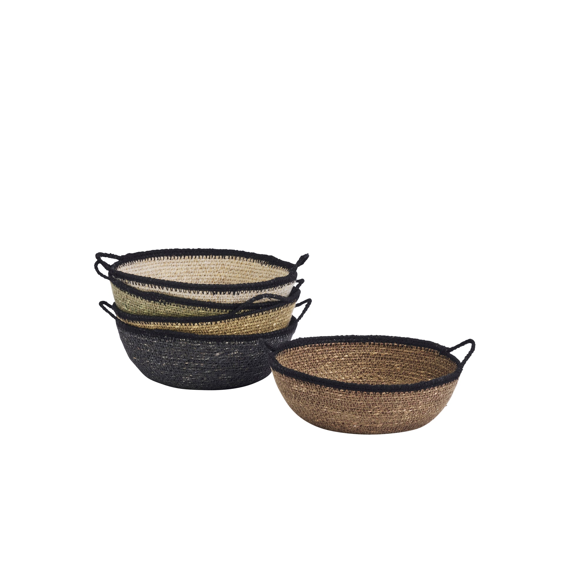 Seagrass bowl basket set with handles in serene palette | Minerva Interiors