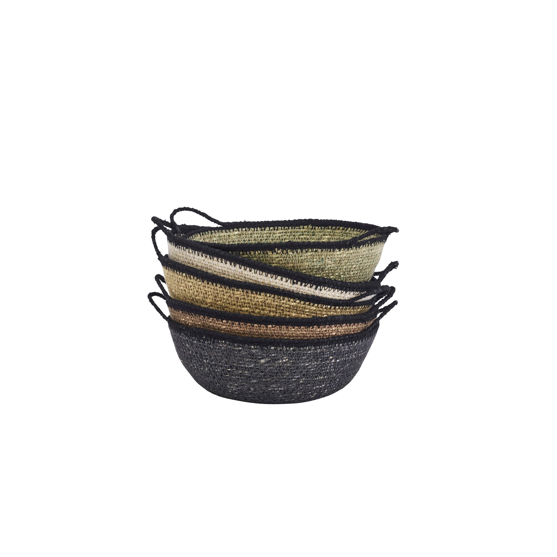 Seagrass bowl basket set with handles in serene palette | Minerva Interiors