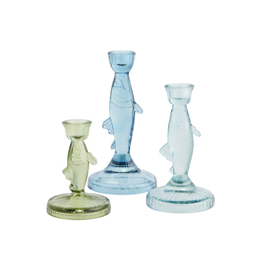 Fish-shaped glass candle holder in blue, turquoise and green | Minerva Interiors