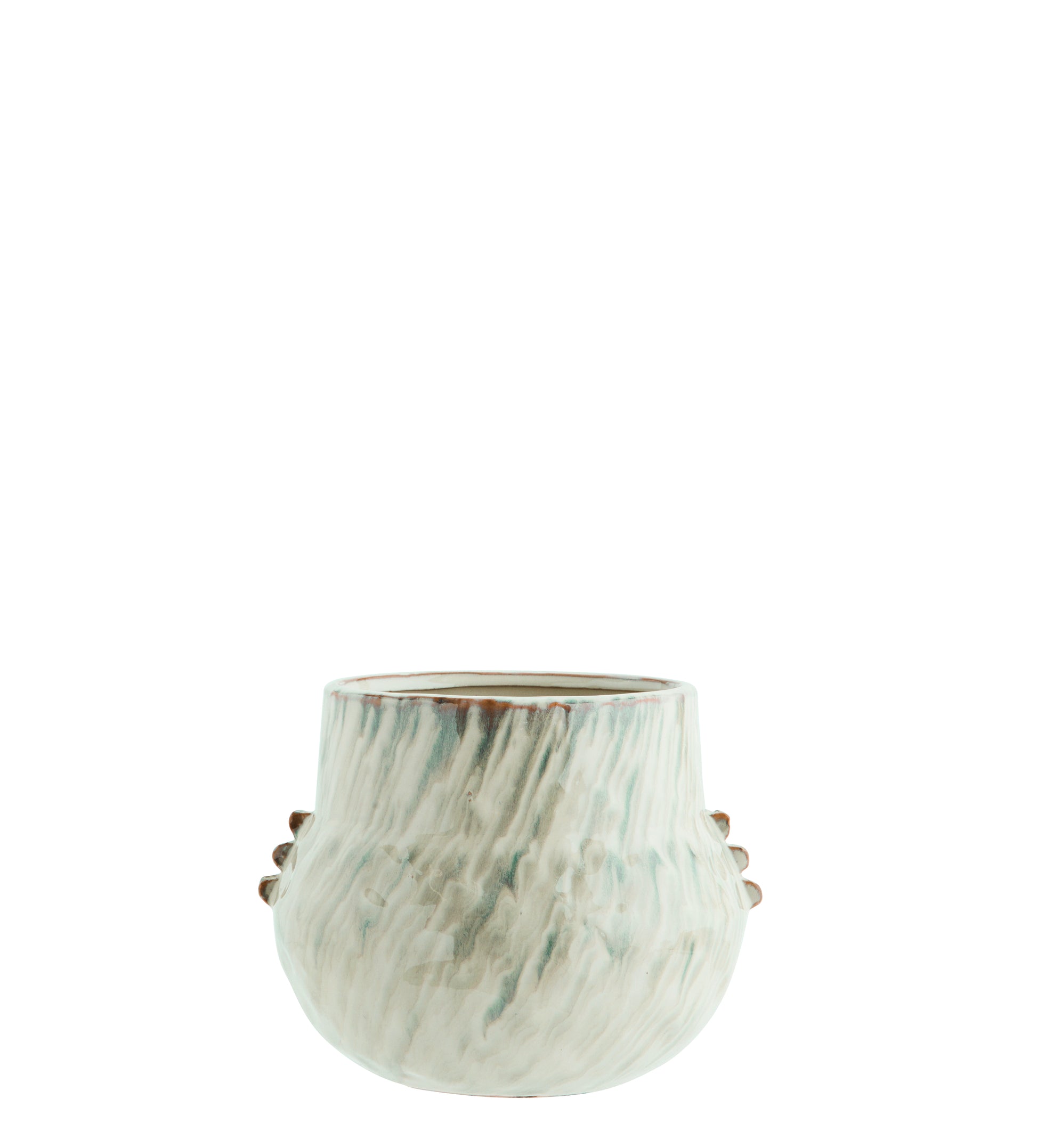 Ceramic flower pot in green and off white | Minerva Interiors