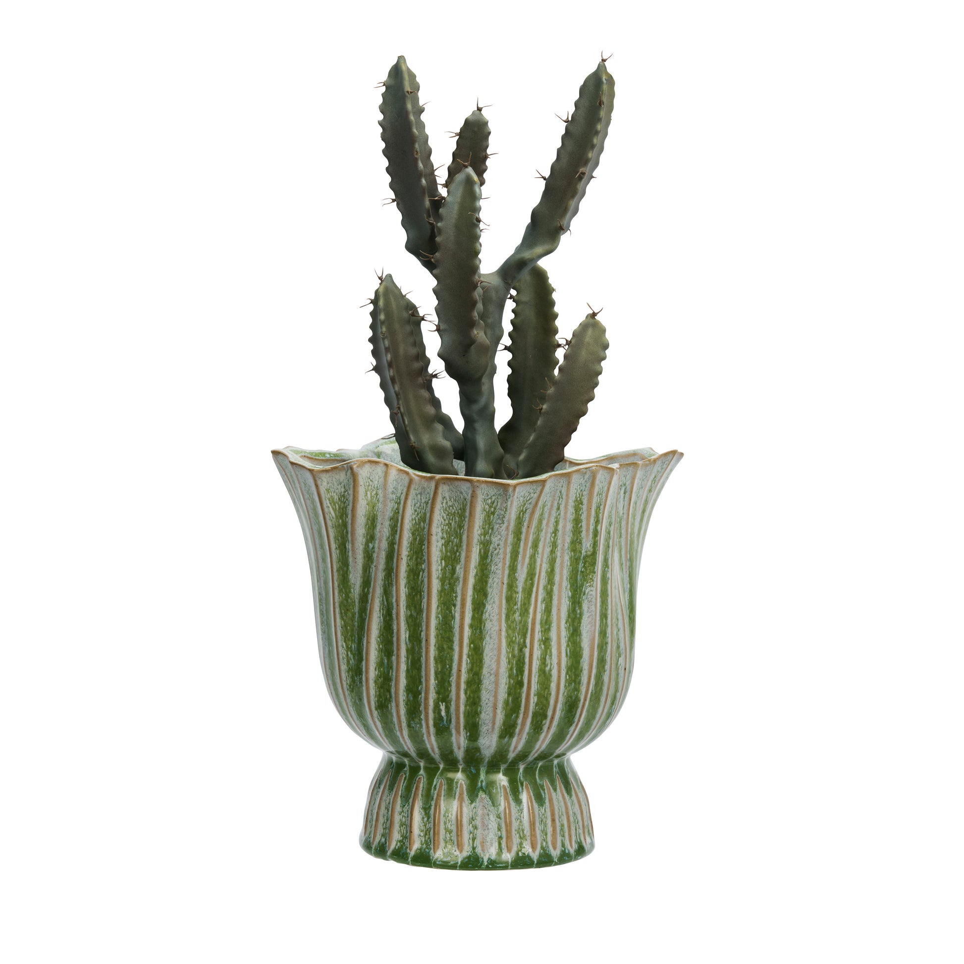 Ceramic flower pot in green, beige and white | Minerva Interiors