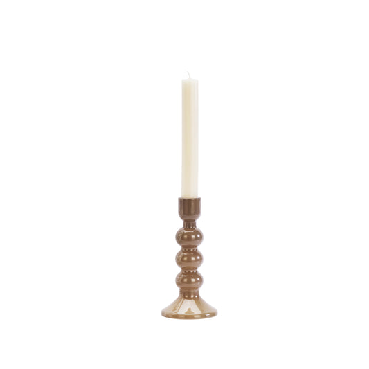 Tall glass candle holder in taupe | Minerva Interiors