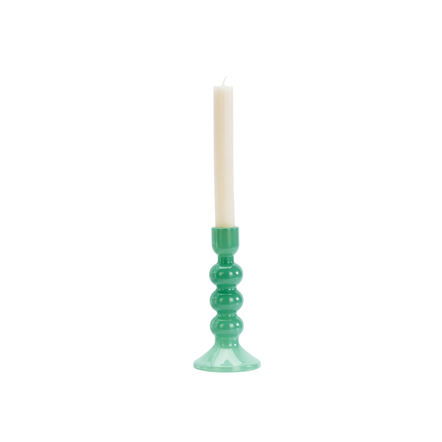 Tall glass candle holder in green | Minerva Interiors