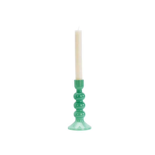 Tall glass candle holder in green | Minerva Interiors