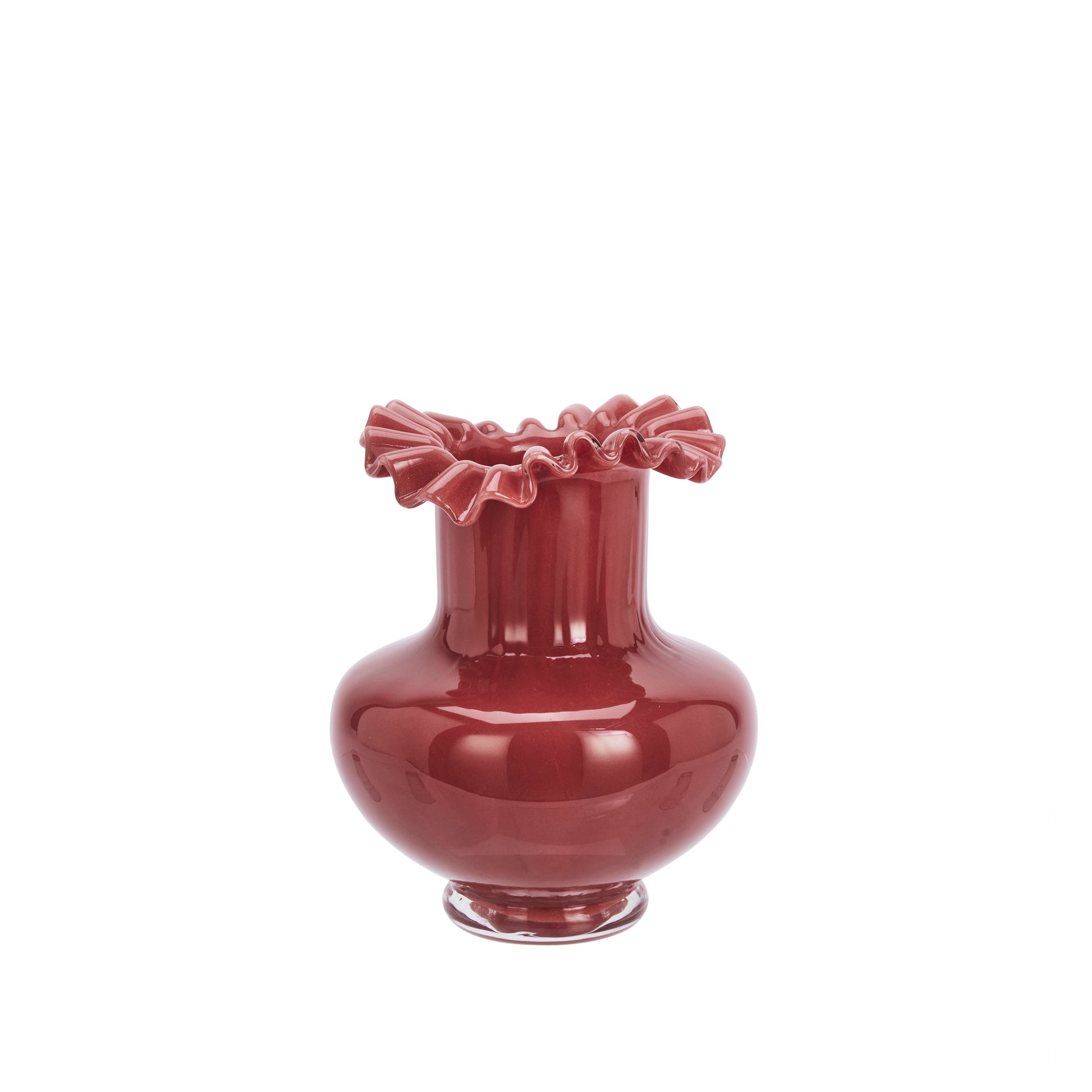 Ruffle glass vase in maroon | Minerva Interiors
