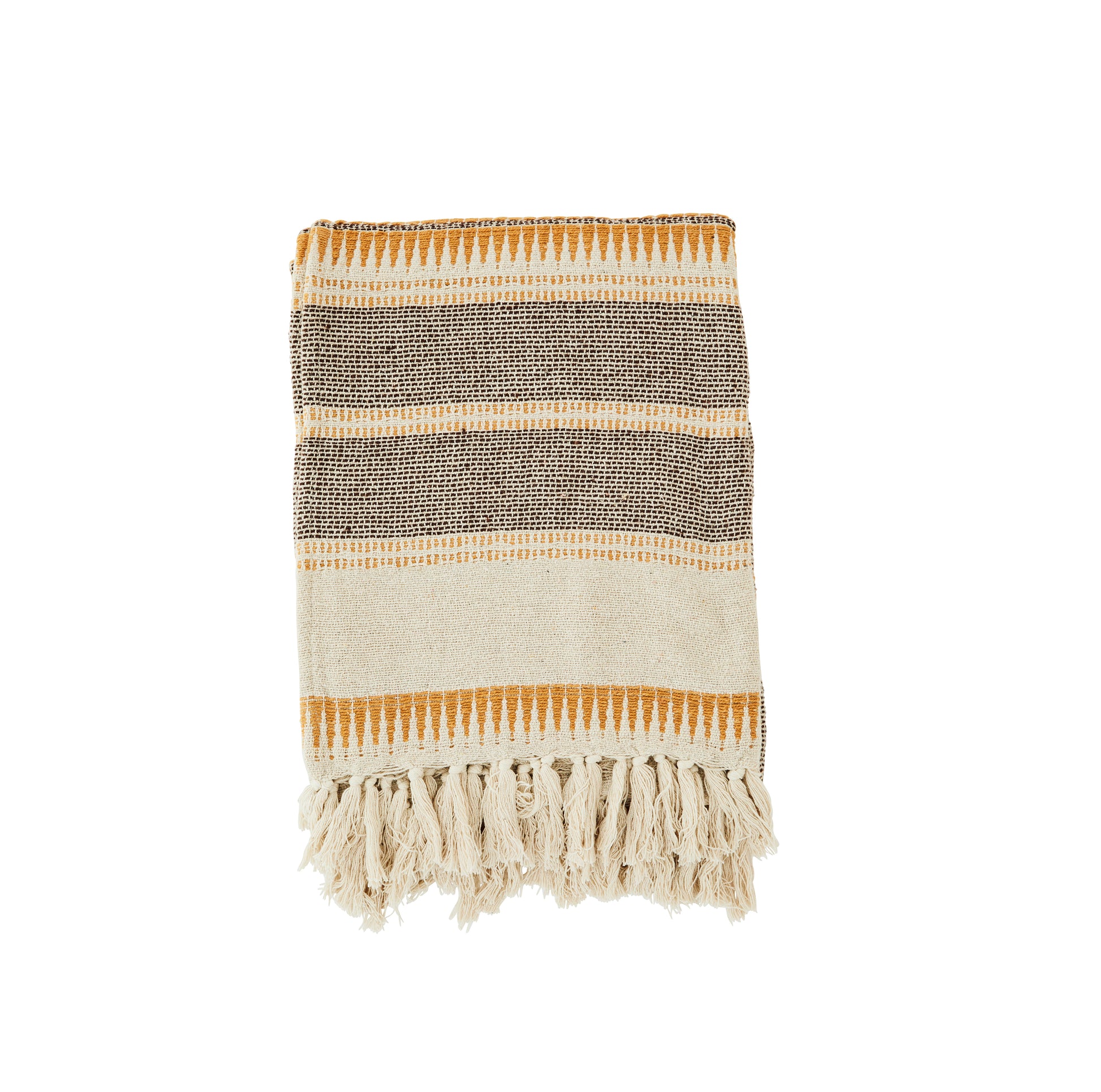 Cotton throw in ecru, brown and honey | Minerva Interiors