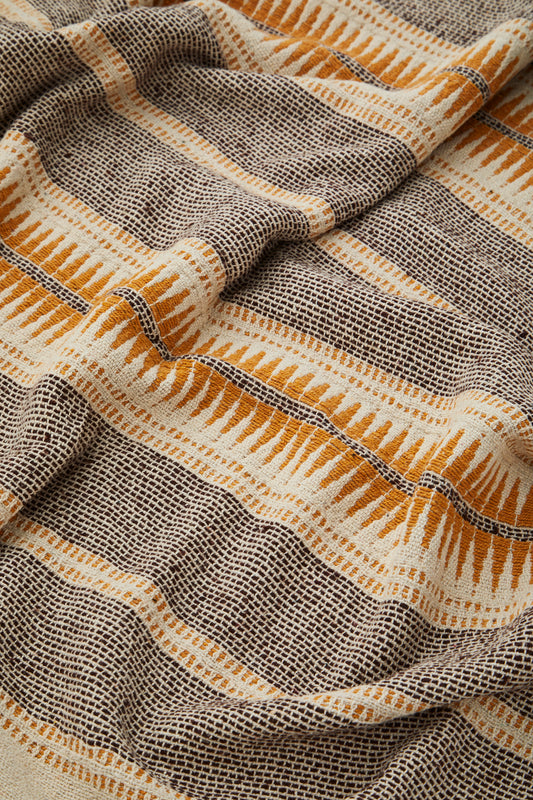 Cotton throw in ecru, brown and honey | Minerva Interiors