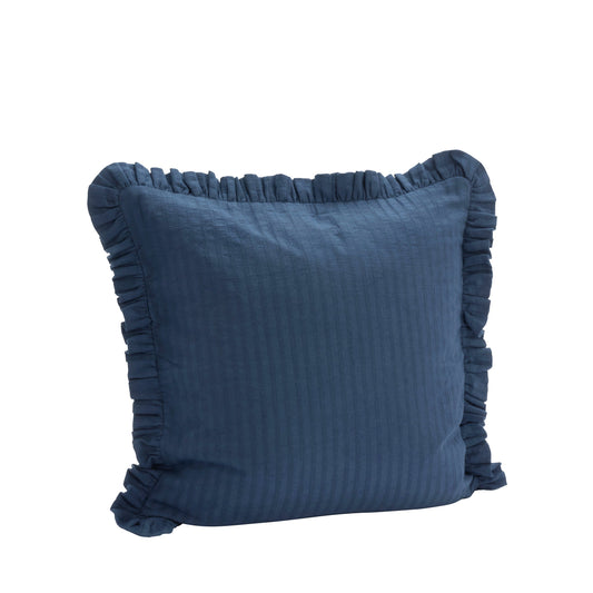 Cushion cover with ruffle edge in dark blue | Minerva Interiors