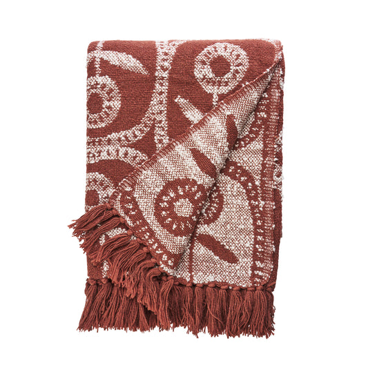 Reversible cotton throw in rust and off white | Minerva Interiors