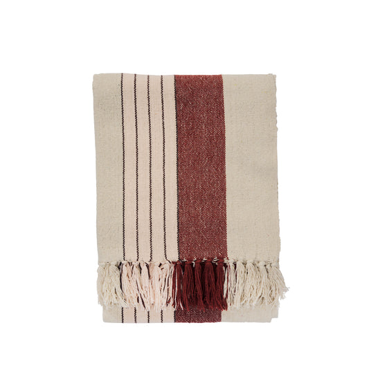 Cotton throw in off white, almond, light pink and black | Minerva Interiors