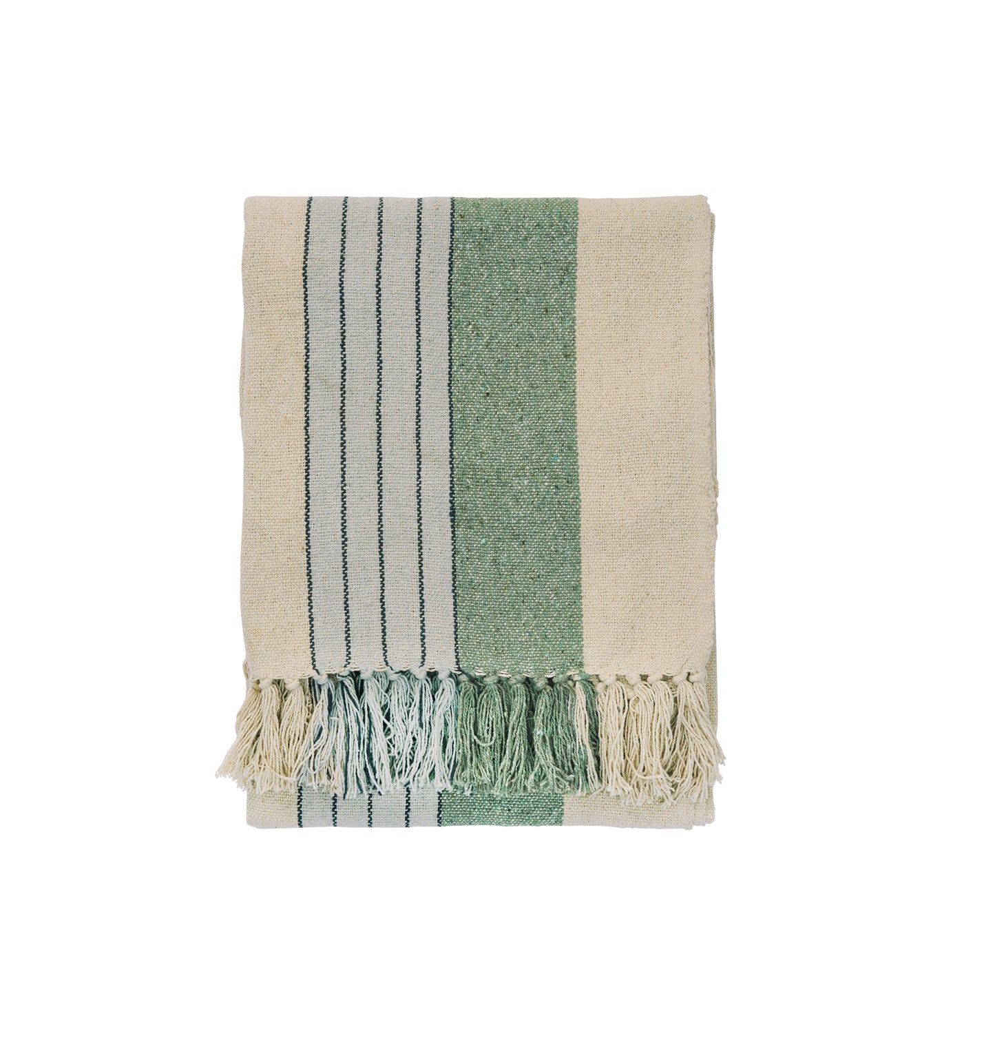 Cotton throw in off white, green, light grey and black | Minerva Interiors